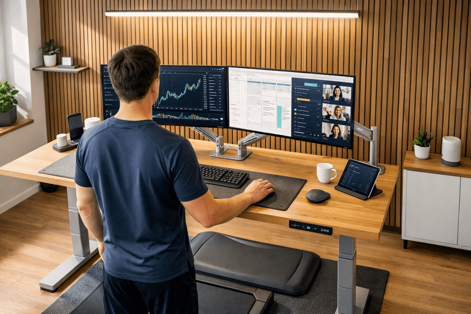 Das perfekte ergonomische Home-Office-Setup 2026 mit Walking Pad, Monitor-Armen und Akustik-Lösungen.