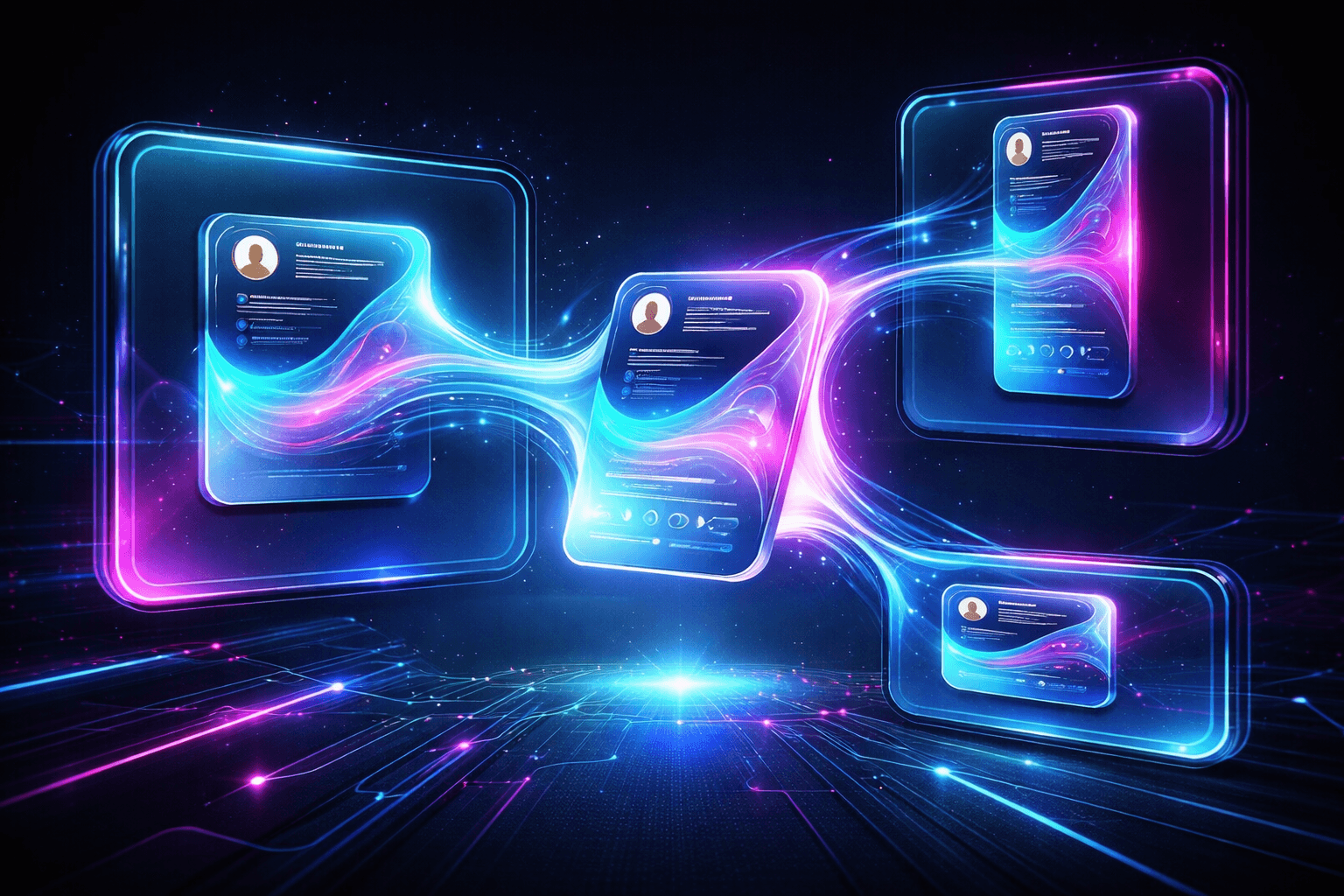 Container Queries: Die Anpassungsfähigkeit moderner CSS-Module. Visualisierung von Container Queries: Eine UI-Komponente passt sich flüssig und organisch drei verschiedenen Container-Größen an.