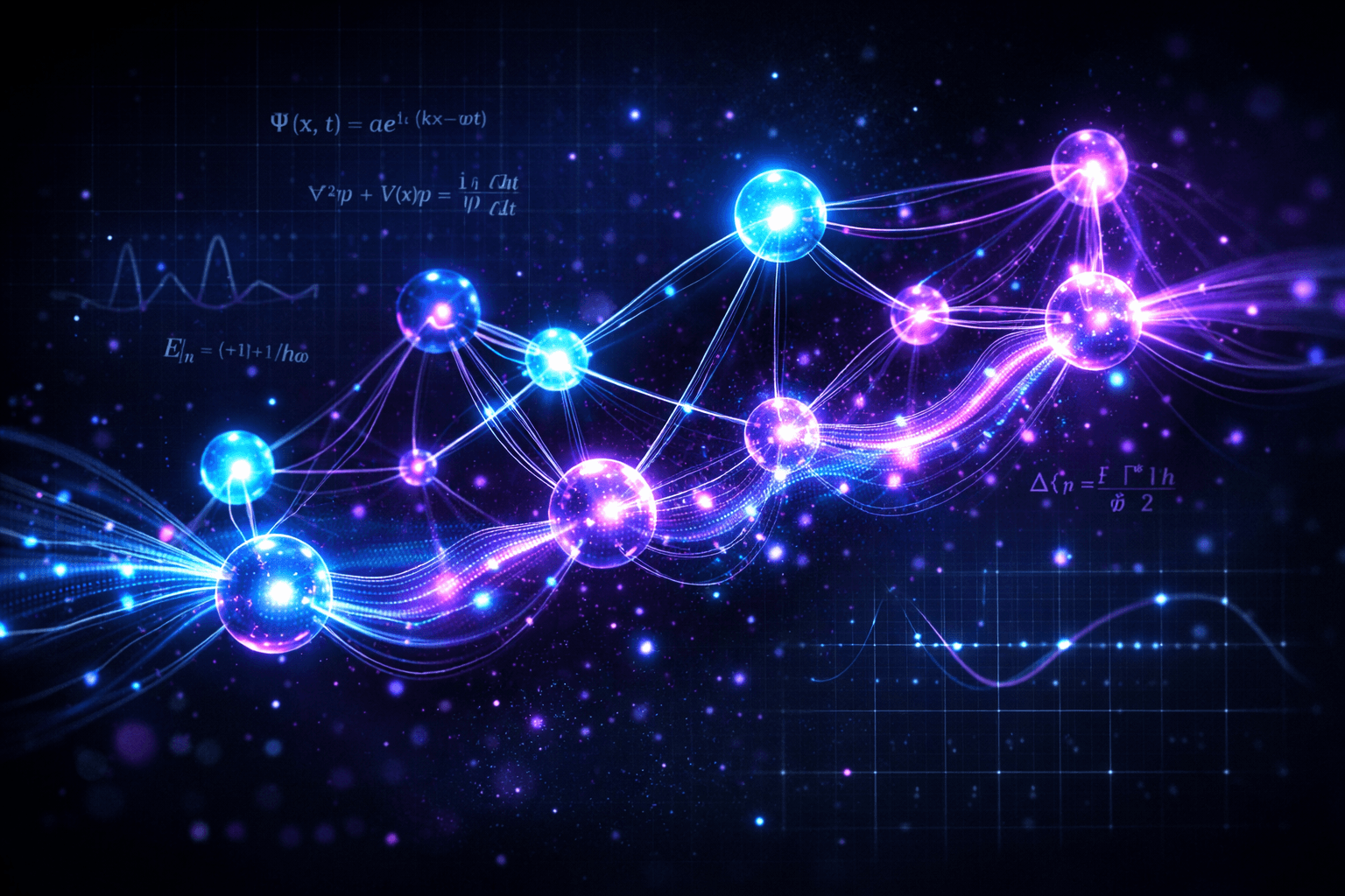 Die Natur berechnen: Simulation komplexer chemischer Strukturen. Eine abstrakte Darstellung eines komplexen Moleküls, das nicht aus Kugeln, sondern aus leuchtenden Datenströmen und digitalen Verbindungslinien besteht.
